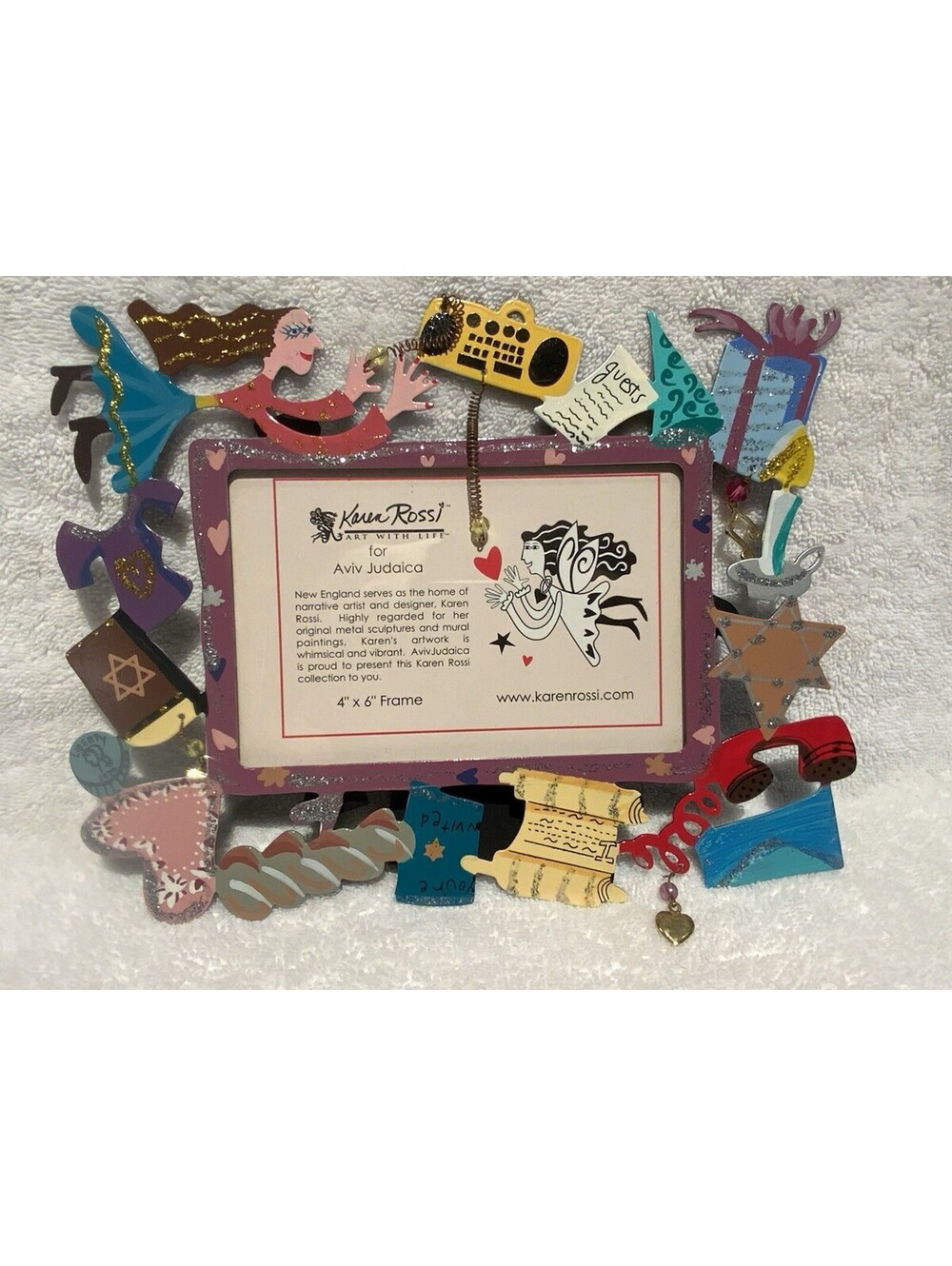 Avis Judaica Whimsical Colorful Picture Frame (Fits 4”x6” Photo) by Karen Rossi